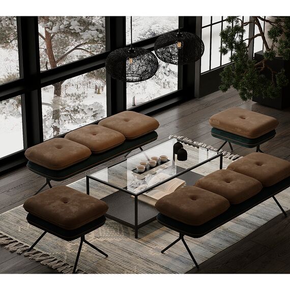 Пуф Pea, велюр, бежевый/сине-зеленый, Bergenson Bjorn, изображение 2