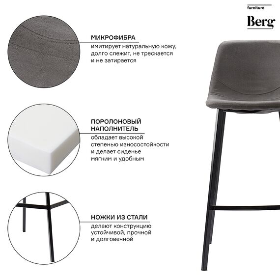 Стул барный Hugh, экокожа, темно-серый, Bergenson Bjorn, изображение 16