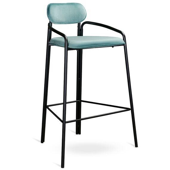 Стул барный Ror, Round, велюр, черный/светло-бирюзовый, LATITUDE