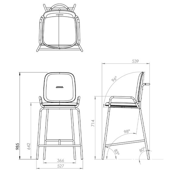 Стул полубарный Ror, 2 Frame, велюр, черный/зеленый/розовый, LATITUDE, изображение 6