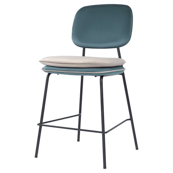 Стул полубарный с контрастным кантом Pea, велюр, сине-зеленый/бежевый, Bergenson Bjorn