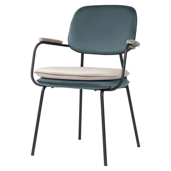 Стул с подлокотниками Pea, велюр, сине-зеленый/бежевый, Bergenson Bjorn