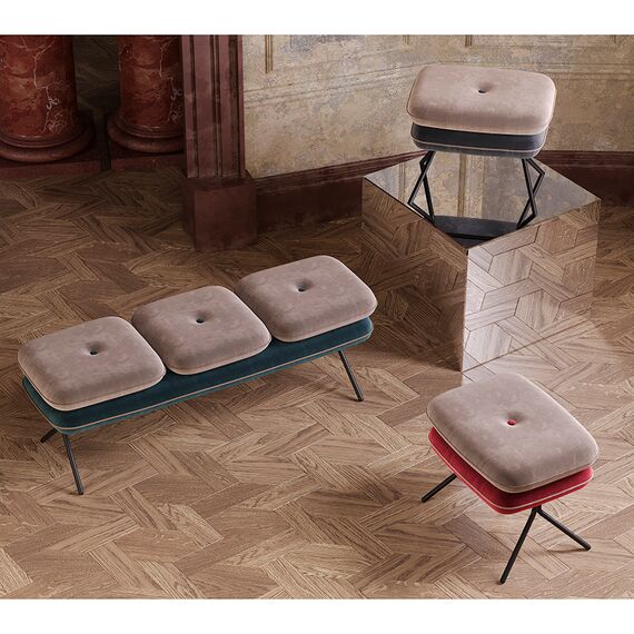 Банкетка Pea, велюр, бежевая/сине-зеленая, Bergenson Bjorn, изображение 6